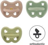 Hevea | dental Orthodontisch 3-36 maand | Hunter green, Tan beige, Moss green  | 100 % natuurrubber | eendjes | kroontjes