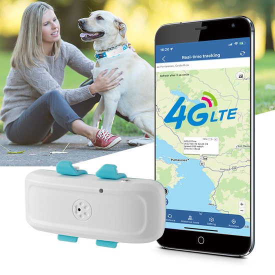 GPS Tracker 4G voor honden Katten - IP65 waterdicht Realtime online locatie - Gratis volgsysteem/APP - met geluid/lichtwaarschuwing om huisdieren te vinden - 700mAh batterij - Gegevensstatistieken