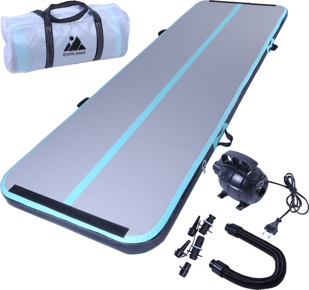 EVOLAND - Air Fitnessmat - Fitness mat - 3 meter - 10 cm dik - Gymnastiek - met Waterproof,Opblaasbare - INCL600W elektrische pomp en draagtas