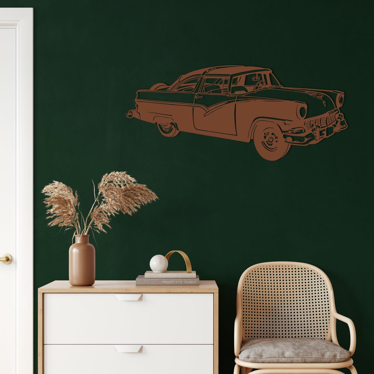 Wanddecoratie | Vintage Auto/ Vintage Car| Metal - Wall Art | Muurdecoratie | Woonkamer | Buiten Decor |Bronze| 61x26cm