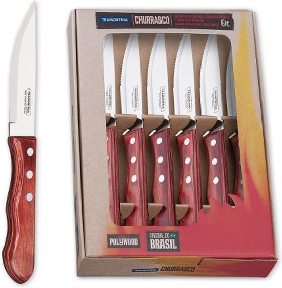 JEU COUTEAU 6PCS TRAMONTINA STEAK KNIVES CHURRASCO 21198/415