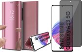 Hoesje geschikt voor Samsung Galaxy A53 - Book Case Spiegel Wallet Cover Hoes Roségoud - Tempered Glass Privacy Screenprotector