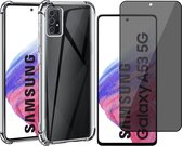 Hoesje geschikt voor Samsung Galaxy A53 - Anti Shock Proof Siliconen Back Cover Case Hoes Transparant - Tempered Glass Privacy Screenprotector