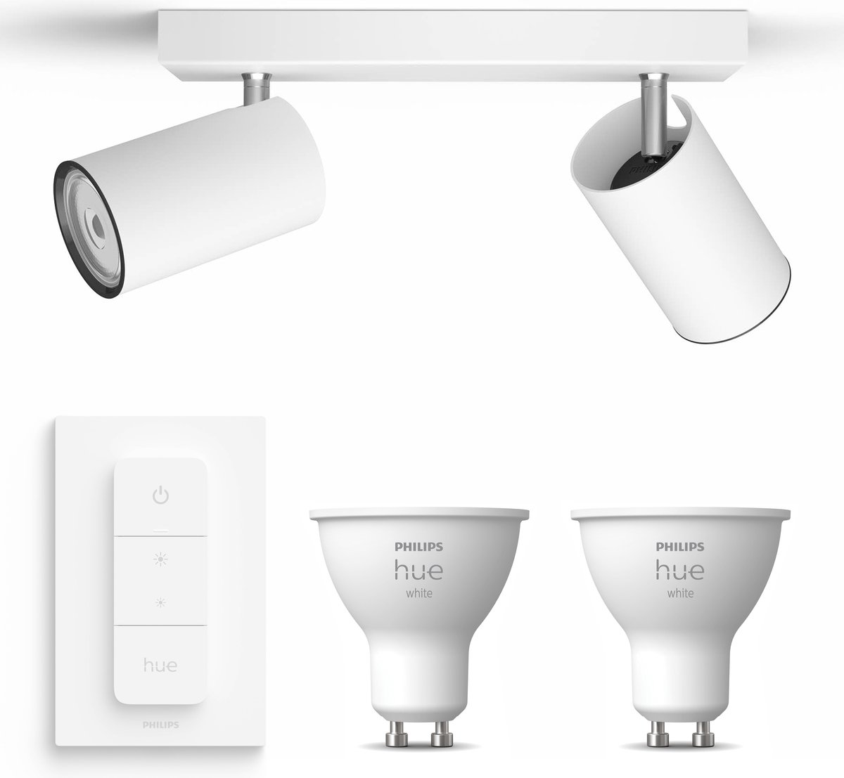 Philips myLiving Kosipo Opbouwspot Wit 2 Lichtpunten Spotjes Opbouw Incl. Philips Hue White GU10 & Dimmer Bluetooth