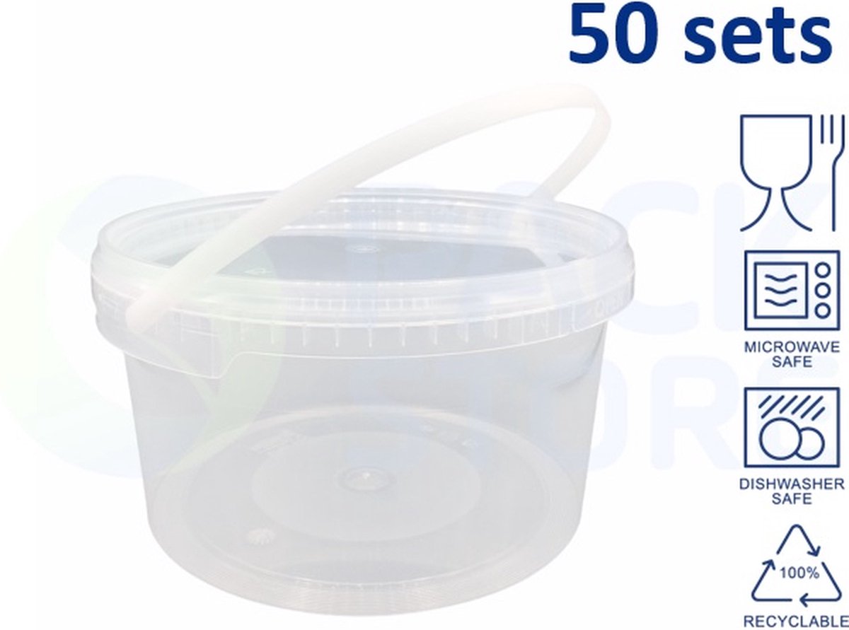 Goedkoopste 50 x ronde transparante emmer met deksel - 3,5 liter met garantiesluiting - geschikt voor diepvries en vaatwasser - geschikt voor food & non-food - geproduceerd in Nederland