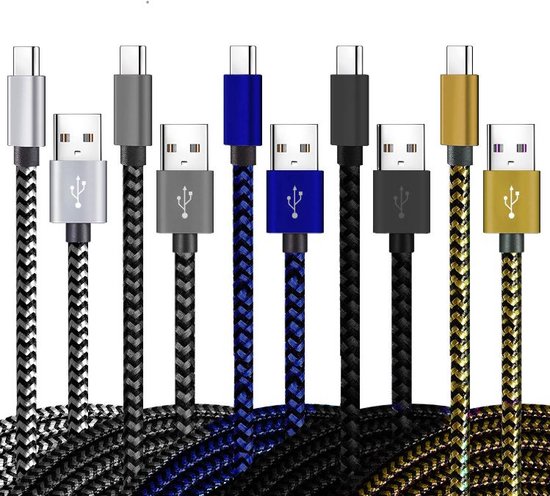 USB C Kabel 5 Stuks - USB C naar USB A - Oplaadkabel Samsung - 2 Meter - 5  kleuren | bol.com