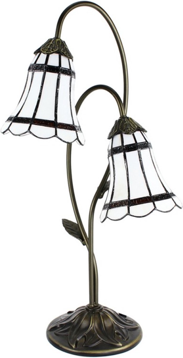 Tiffany Tafellamp 61 cm Bruin Wit Kunststof Glas Tiffany Bureaulamp Tiffany Lampen Glas in Lood