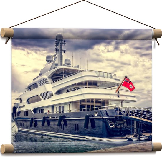 WallClassics - Textielposter - Groot Schip met Vlag - 40x30 cm Foto op Textiel