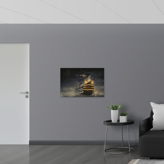 PVC Schuimplaat- Groot Schip op Zee in Storm - 90x60 cm Foto op PVC Schuimplaat