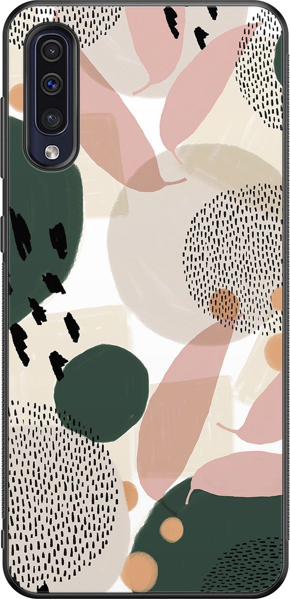 Samsung Galaxy A50 hoesje - Abstract print - Hard Case - Zwart - Backcover - Print / Illustratie - Beige