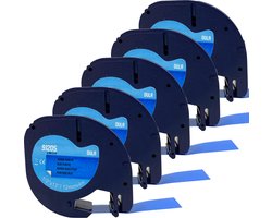 DULA - Dymo LetraTag 91205 - S0721650 - Label Tape - Zwart op Blauw plastic - 12mm x 4m - 5 Stuks