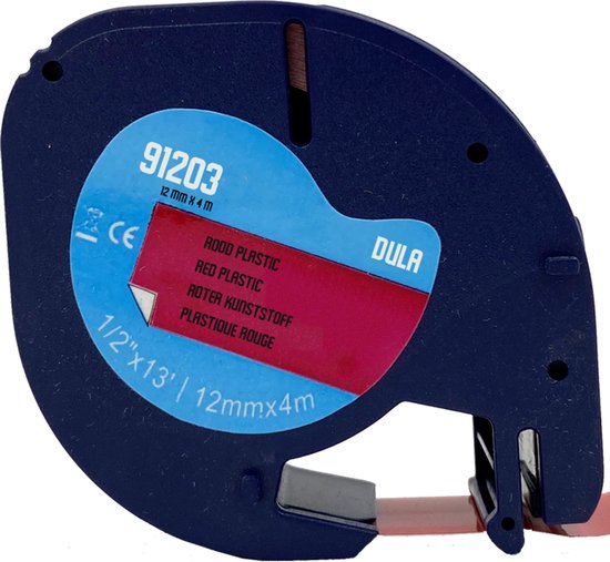 DULA 91203 labelrol, 12mm x 4m, rode plastic tape.