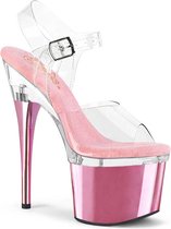 Pleaser - ESTEEM-708 Sandaal met enkelband, Paaldans schoenen - US 5 - 35 Shoes - Roze/Transparant