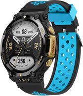 Siliconen Smartwatch bandje - Geschikt voor Amazfit T-Rex 2 sport bandje - zwart/blauw - Strap-it Horlogeband / Polsband / Armband