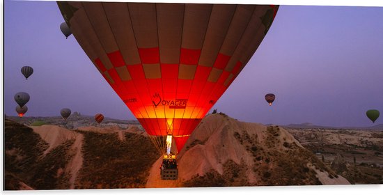 WallClassics - Dibond - Luchtballonnen bij Bergen - 100x50 cm Foto op Aluminium (Met Ophangsysteem)