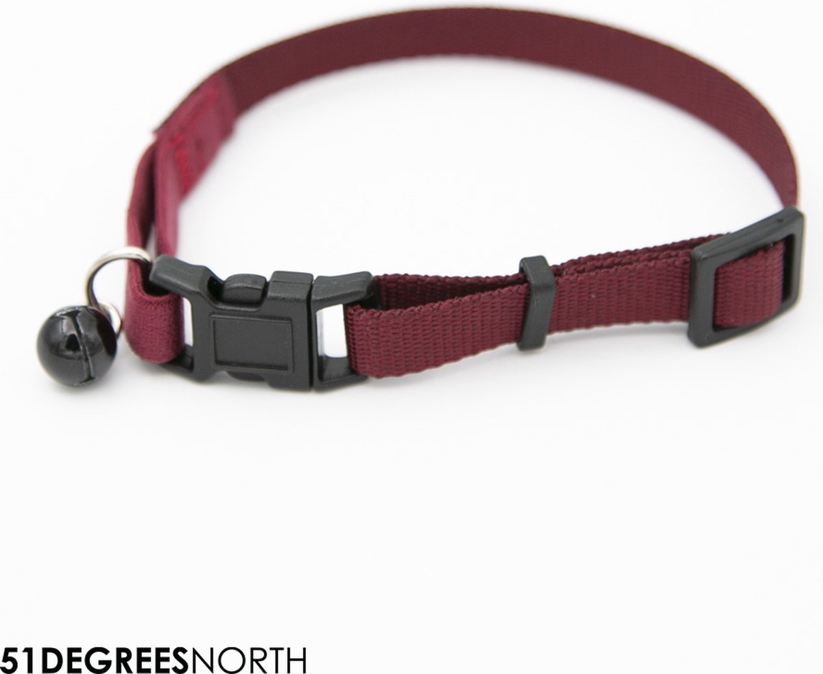 51 Degrees North - Wanderful - Cat Collar - Nylon - Flat - Burgundy - 17-24cmx10mm