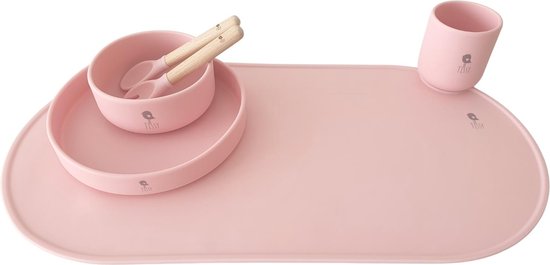 7 delige set Siliconen Kinderservies set ( Blush ) - Eetset - Kinder Servies - Baby Servies - Antislip BPA vrij - Onbreekbaar - Giftset - Kraamcadeau - Babyshower - Siliconen Kinderbestek - siliconen servies baby set- Cadeau van Little Chantelle — afbeelding 5