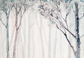 Fotobehang - Vlies Behang - Aquarel Geschilderd Bos - Bomen - Bohemian - Scandinavisch - 368 x 280 cm