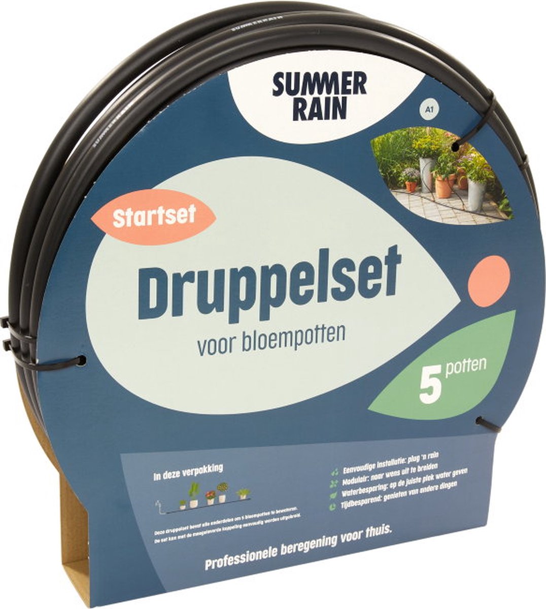 SummerRain druppelsysteem - druppelset voor balkon en terras - geschikt voor 5 bloempotten - professionele beregening voor thuis