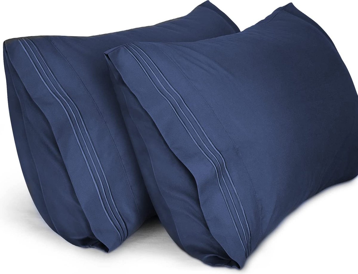 Lirex Kussenslopen (2 Stuks), 50 x 101 cm Geborduurd Zachte Kussenslopen van Geborsteld Microvezel, Machinewasbaar Kreukvrij Ademend, Blauw