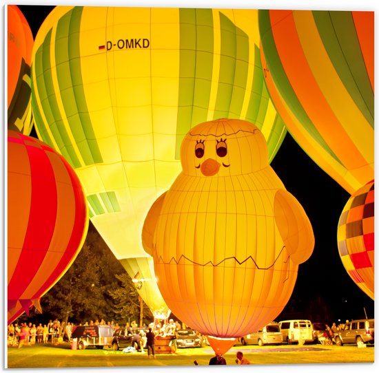 WallClassics - PVC Schuimplaat- Gekleurde en Verlichte Ballonnen - 50x50 cm Foto op PVC Schuimplaat