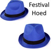 Festival hoed blauw met zwarte band - Hoofddeksel hoed festival thema feest feest party