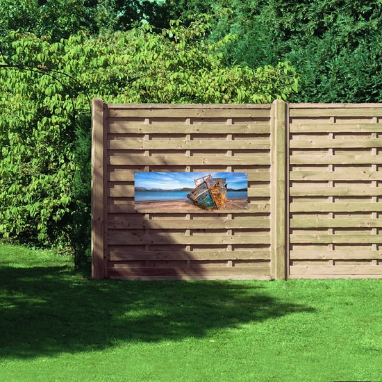 WallClassics - Poster de Jardin - Naufrage échoué sur la Plage - 120x40 cm Photo sur Poster de Jardin (décoration murale pour extérieur et intérieur)