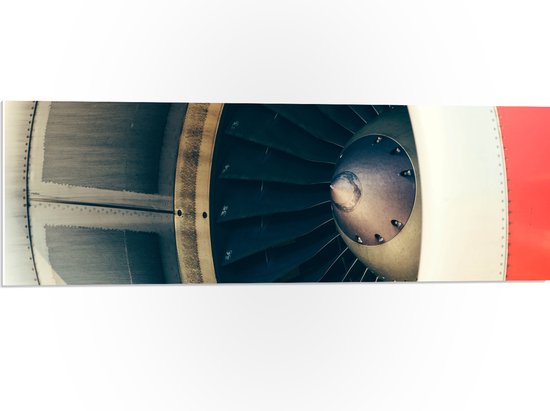 WallClassics - PVC Schuimplaat- Rood met Witte Vliegtuigmotor - 90x30 cm Foto op PVC Schuimplaat