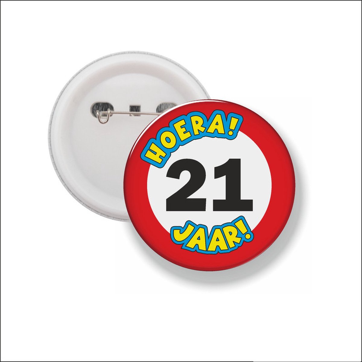 Button Met Speld 58 MM - Hoera 21 Jaar