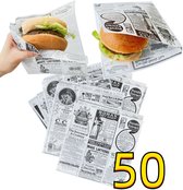 Rainbecom - 50 pièces - 19 x 17 cm - Papier pour sac à hamburger - Papier sulfurisé - Sac en papier pour sandwichs - Journal