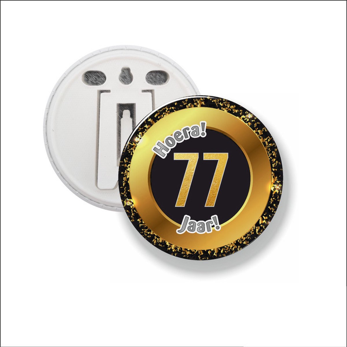 Button Met Clip 58 MM - Hoera 77 Jaar