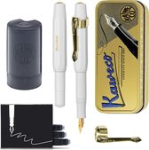 Kaweco - Cadeauset - (5delig) - Vulpen CLASSIC SPORT WIT Fountain Pen - Medium - Vintage blikje - Nostalgie Oktogonal Clip Vergoldet - Patronen houder - Vullingen