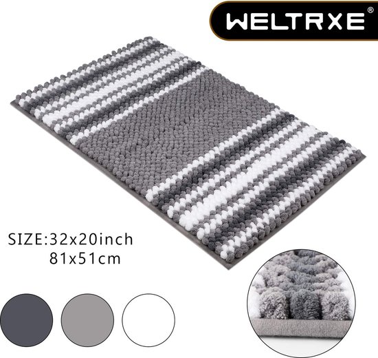 Antislip Badmat, Badkamertapijt, Waterabsorberende Badmat Voor De Badkamer Zachte Pluche Gestreepte Microvezel Badmat Douchemat