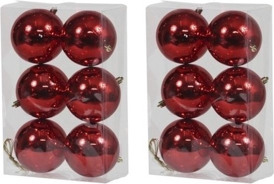 12x Rode kunststof kerstballen 10 cm – Glans – Onbreekbare plastic kerstballen – Kerstboomversiering Rood