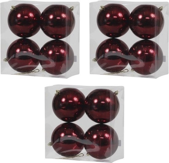 12x Bordeaux rode kunststof kerstballen 12 cm – Glans – Onbreekbare plastic kerstballen – Kerstboomversiering Bordeaux rood