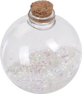 6x Transparante fles kerstballen met witte glitters 8 cm - Onbreekbare kerstballen - Kerstboomversiering wit