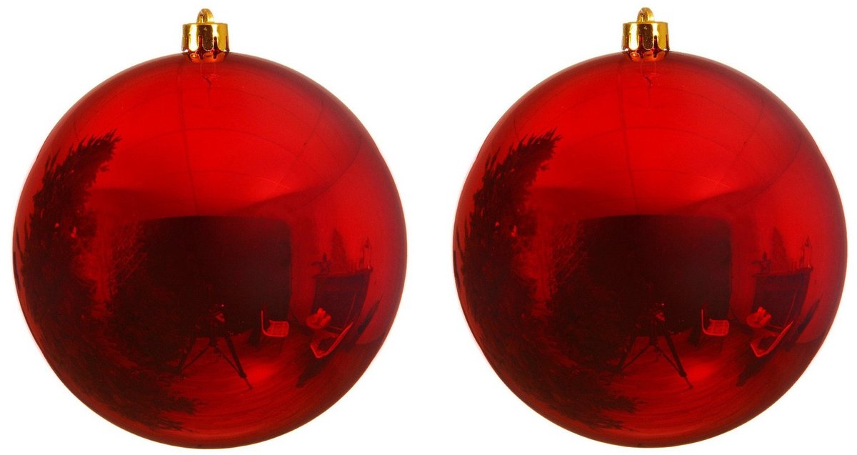 2x Grote kerst rode kunststof kerstballen van 25 cm - glans - Kerstversiering rood