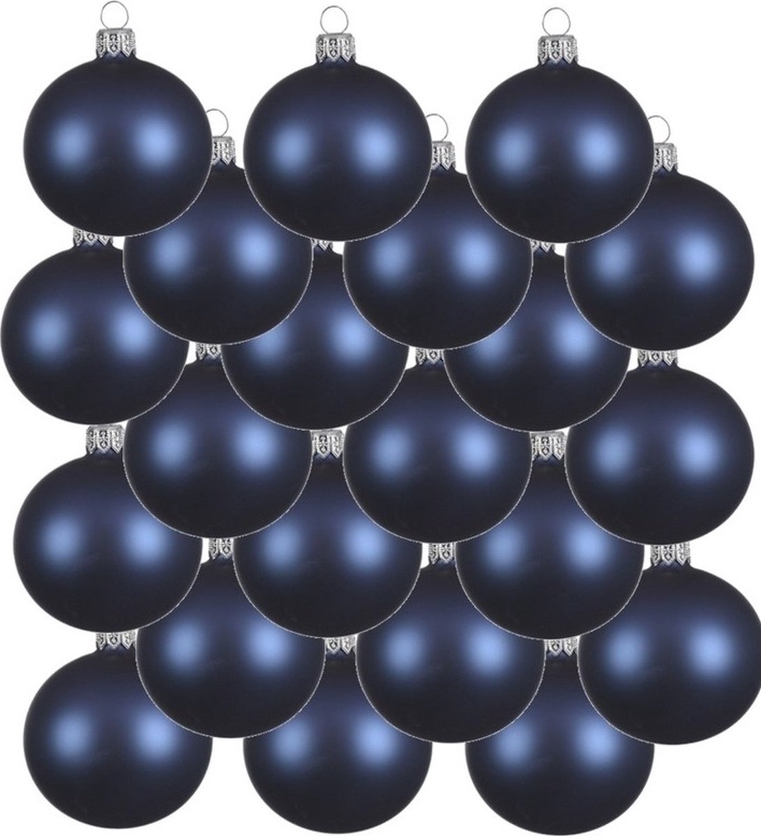 Decoris Christmas Night Blue Glass - 18x kerstballen - donkerblauw - mat - glas - 6 cm - kerstboomversiering
