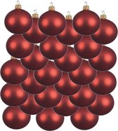 24x Kerst rode glazen kerstballen 6 cm - Mat/matte - Kerstboomversiering kerst rood