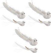 6x Witte vogeltjes met glitters en pailletten op clip - Kerstboomversiering/decoratie - Vogels op clip