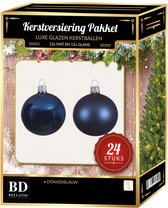 24 Stuks mix glazen Kerstballen pakket donkerblauw 6 cm - kerstballen pakket