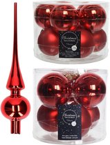 Compleet glazen kerstballen pakket kerstrood glans/mat 32x stuks met piek glans - 20x 6 cm - 12x 8 cm