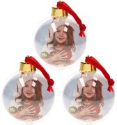 3x stuks DIY foto/fotolijst kunststof kerstballen transparant 8 cm - Kerstversiering/kerstboomversiering