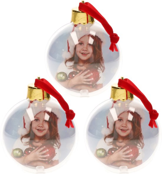 3x pcs DIY cadre photo/photo en plastique Boules de Noël transparent 8 cm - Décorations de Décorations de Noël pour arbres de Noël
