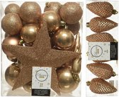 Kerstversiering kunststof kerstballen en hangers camel bruin 5-6-8 cm pakket van 39x stuks - Met ster vorm piek van 19 cm