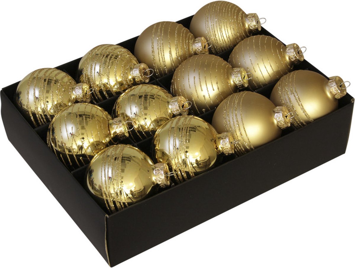 24x stuks luxe glazen gedecoreerde kerstballen goud 7,5 cm - Luxe glazen kerstballen - kerstversiering