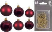 Groot paquet de boules de Noël en verre rouge foncé brillant/mat 50x pièces - 4-6-8 cm avec crochets
