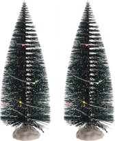 Kerstdorp onderdelen 6x kerstbomen met gekleurde Led verlichting 15 cm - Kerstdorp/kerstdorpen