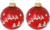 8x Luxe rode glazen kerstballen met rendier opdruk 7 cm kerstversiering - Kerstversiering/kerstdecoratie rood
