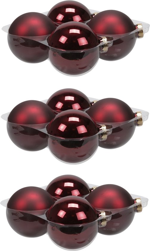 12x stuks kerstversiering kerstballen donkerrood van glas – 10 cm – mat/glans – Kerstboomversiering